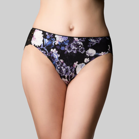 The Knicker Precision And Lace Hi Cut Brief - Midnight Bloom