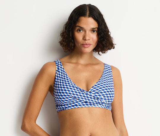 Solara Cross Front Multifit Bikini Top - Blue
