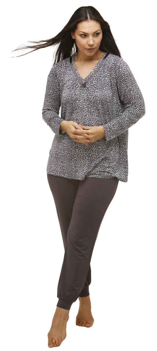 Leopard Pyjama Set - Gunmetal