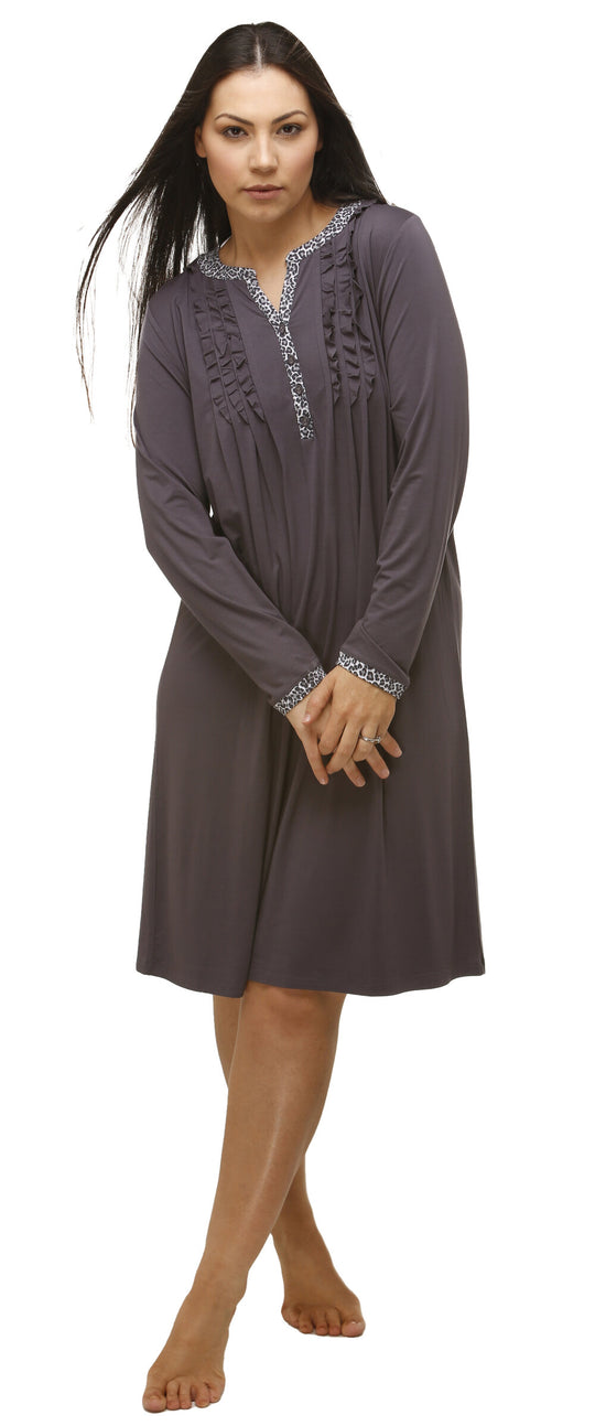 Leopard Ruffle Dress Plain - Gunmetal