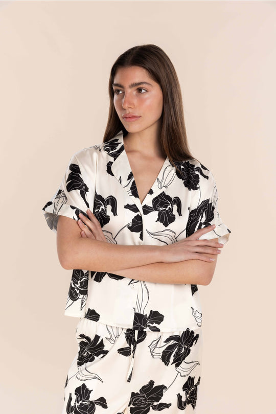 Wren Recycled Silky Satin Floral Pyjama - Black