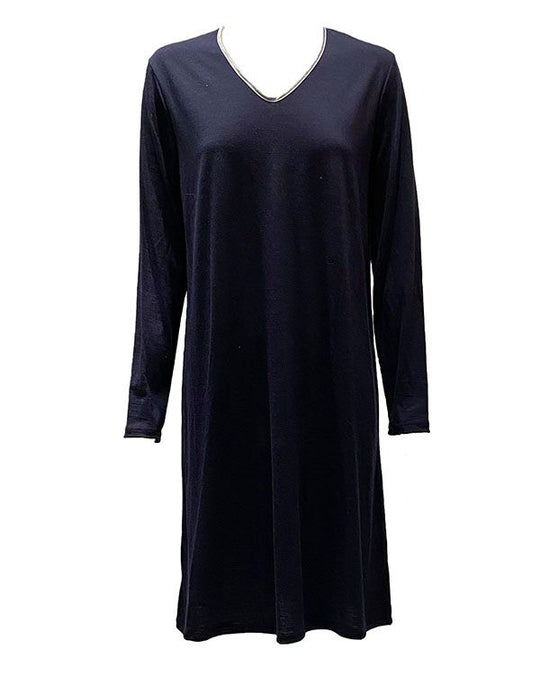 Merino Calf Length Nightshirt - Navy