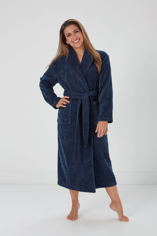 Freya Towelling Wrap Gown - Navy