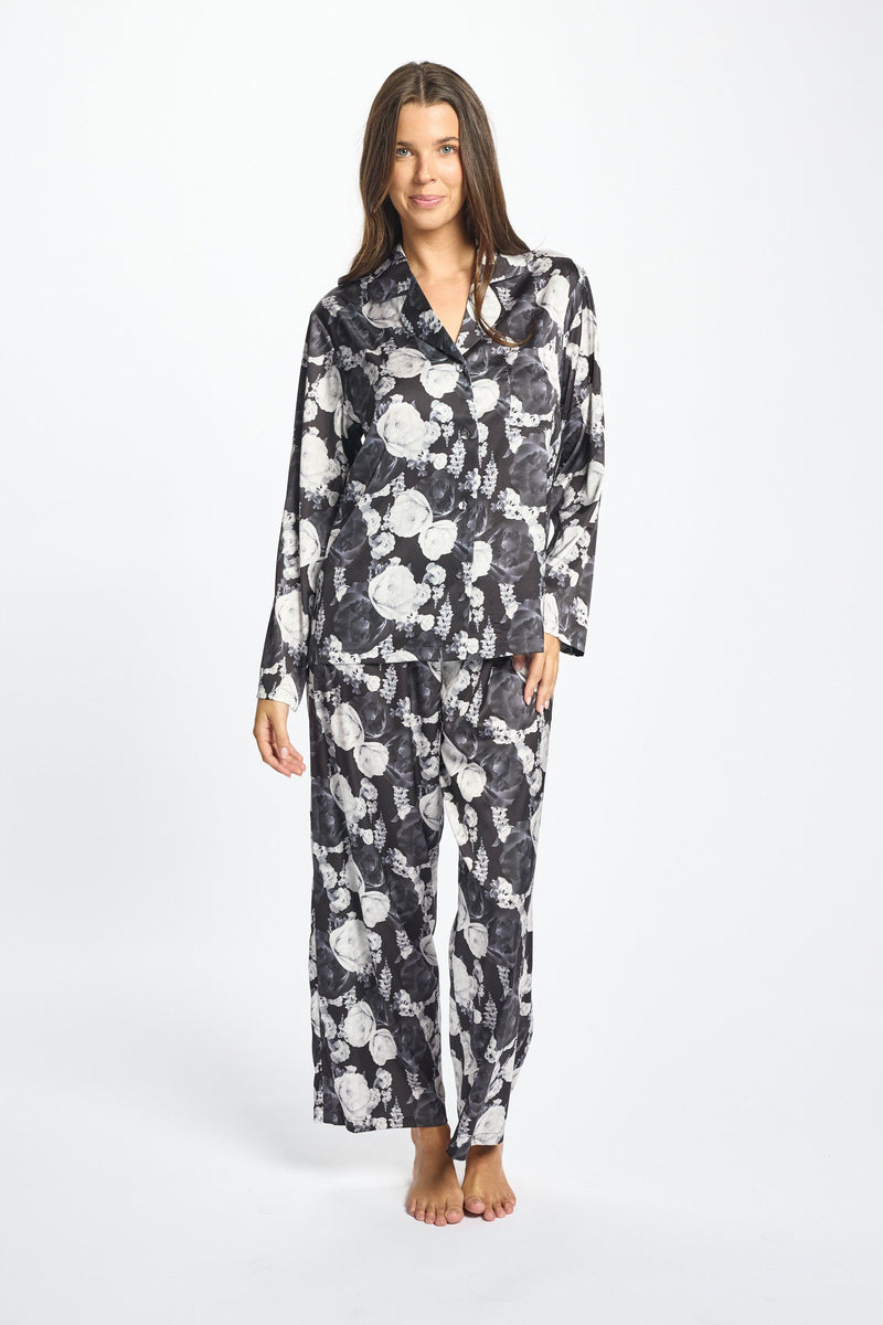 Satin Pyjama - Silver Rose Print – Capri Body