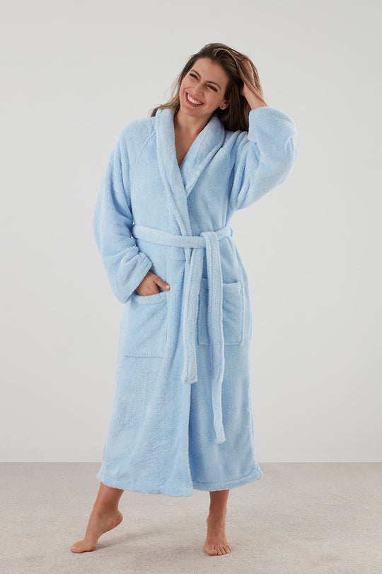 Polar Fleece Wrap Gown - Light Blue
