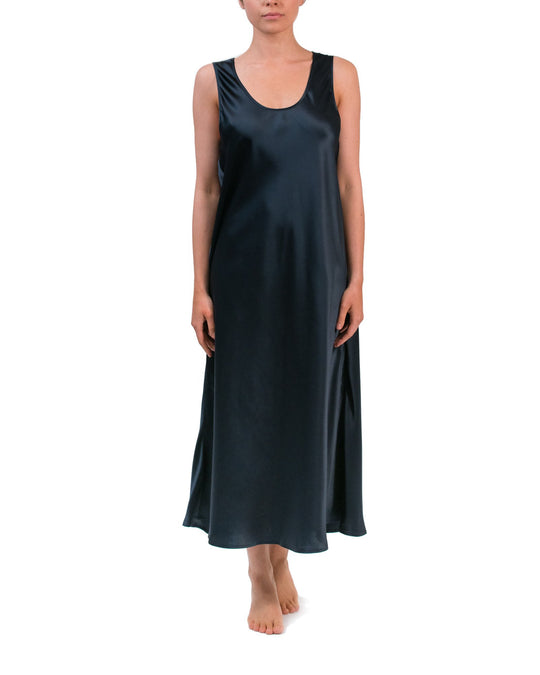 Mono Silk Long Nightie - Navy