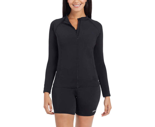 Long Sleeve, Full Zip Sun Top - Black
