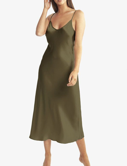 3/4 Length Silk  Chemise - Moss