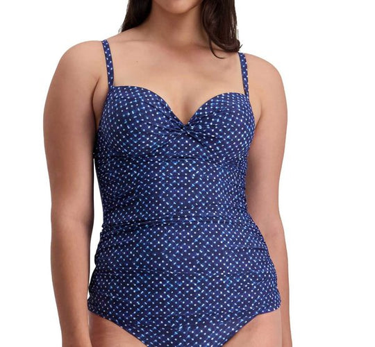 Pop Indigo Cross Front Tankini - Blue Dot