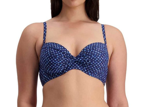 Pop Indigo U/W Cross Front Bikini  Top - Blue Dot
