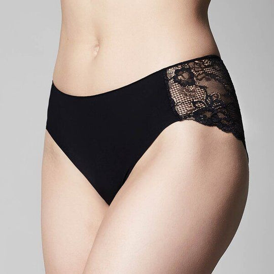 The Knicker Precision And Lace Hi Cut Brief - Black