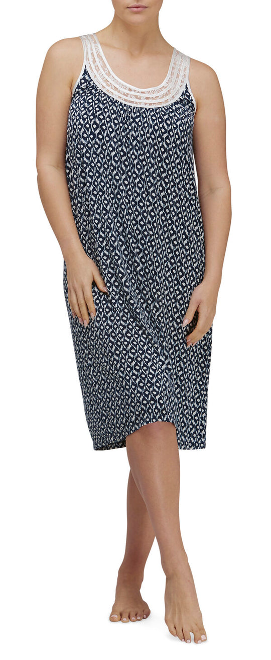 Aztec Sleeveless Nightie - Navy